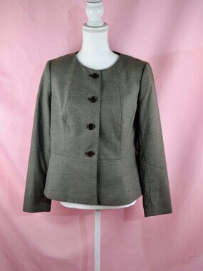 Talbots Woman Gray Texture Button-Front Peplum Career Jacket | Size M Petite